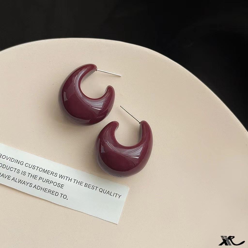 Винтажные Серебряные Иголки Темно-винно-красные Серьги-капли Женские Смола Личность Характер Серьги красный