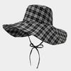 Women's Plaid Summer Hat Foldable Fisherman Cap with Large Brim for Sunscreen Outdoor Travel Beach Sunshade