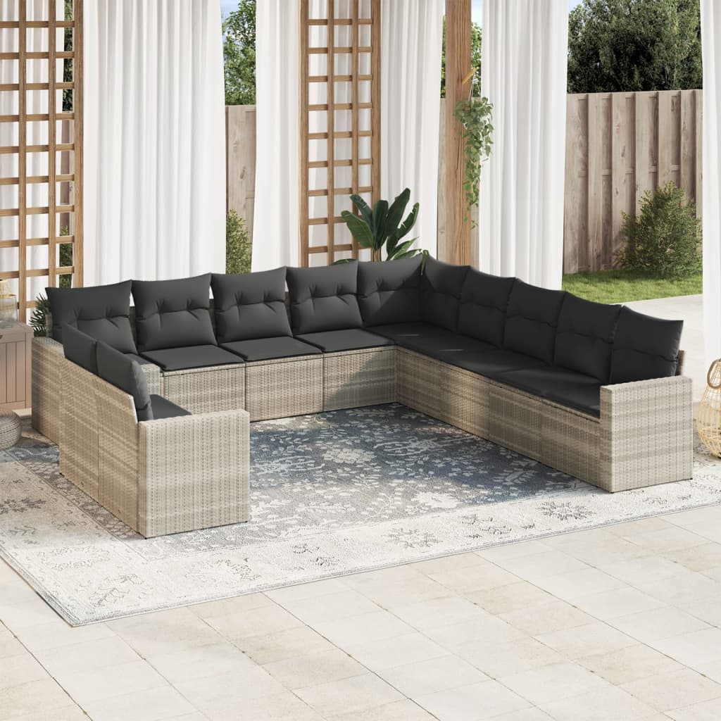 11 piece Garden Sofa Set with Cushions Light Grey Poly Rattan