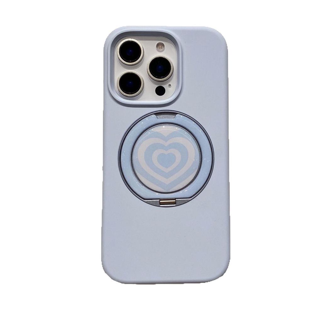Apple 17 Pro Max Liquid Silicone Heart Case with Magnetic Rotating Bracket