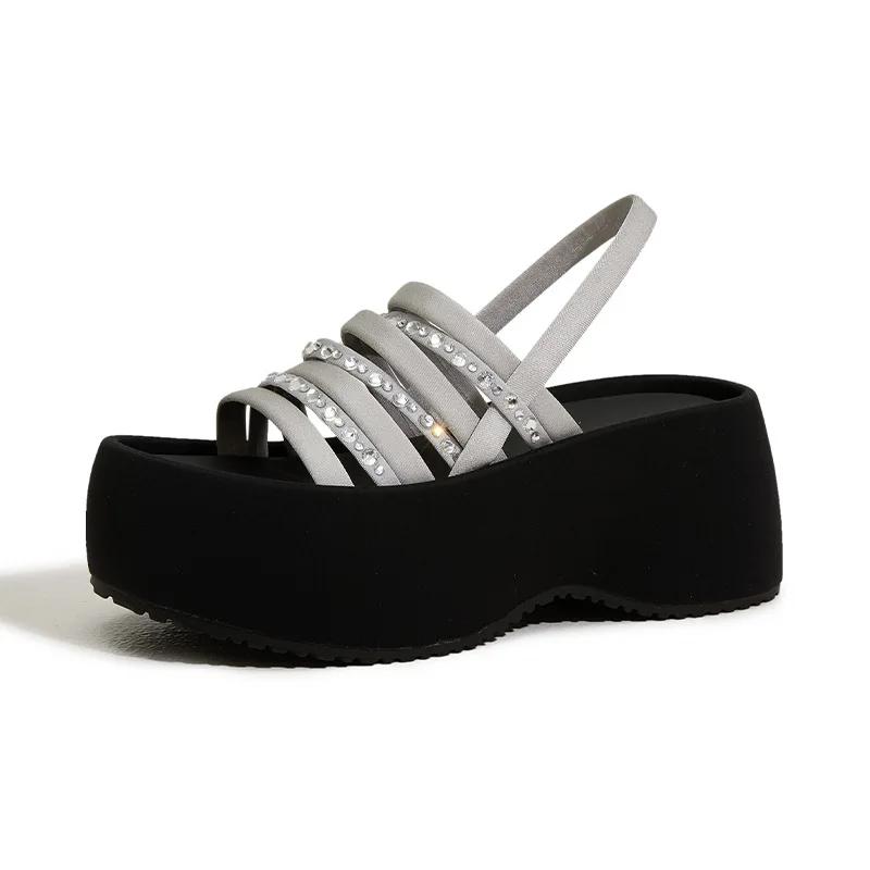 

Fashion 8CM Synthesis Microfiber Leather Bling High Brand Comfy Boots Fashion Summer Chunky Sneaker Slip on Sandals Slipper Shoes Women 39