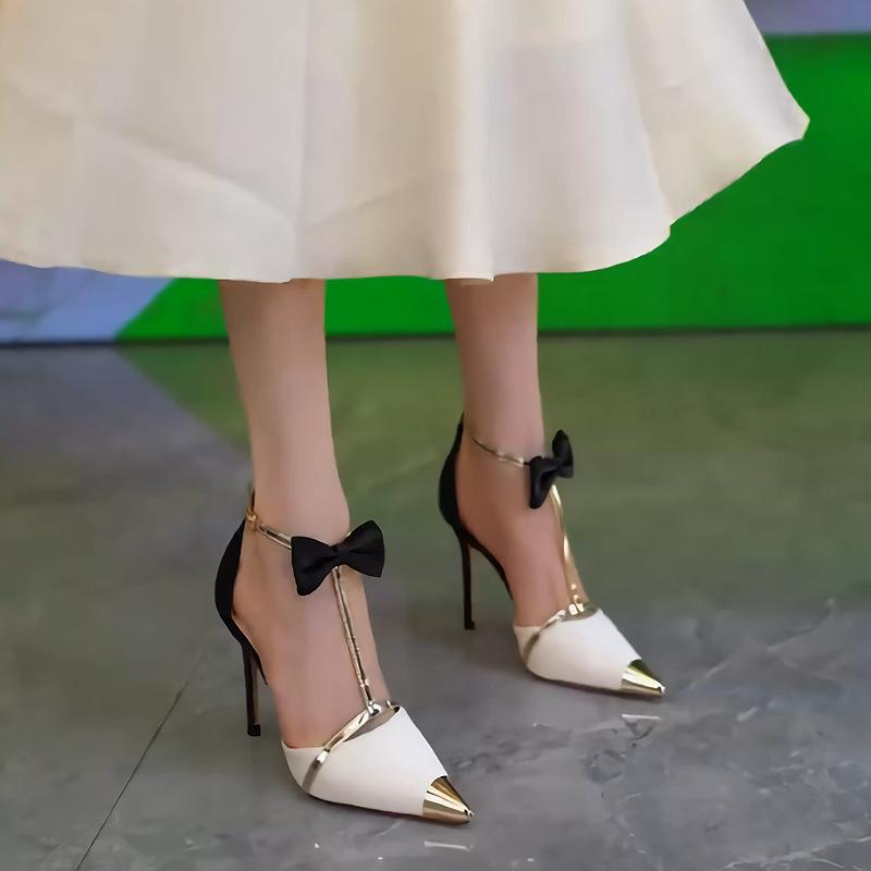 

French bow with skirt single shoes 2025 design sense niche new pointed high heels stiletto fashion women s shoes 42