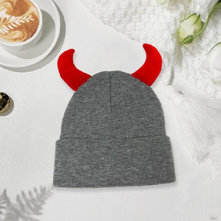 Devil Horn Winter Hat for Adult Handwoven Stretchy Caps Outdoor Activity Hat for Skiing Knitted Skull Hat Cool Accessory