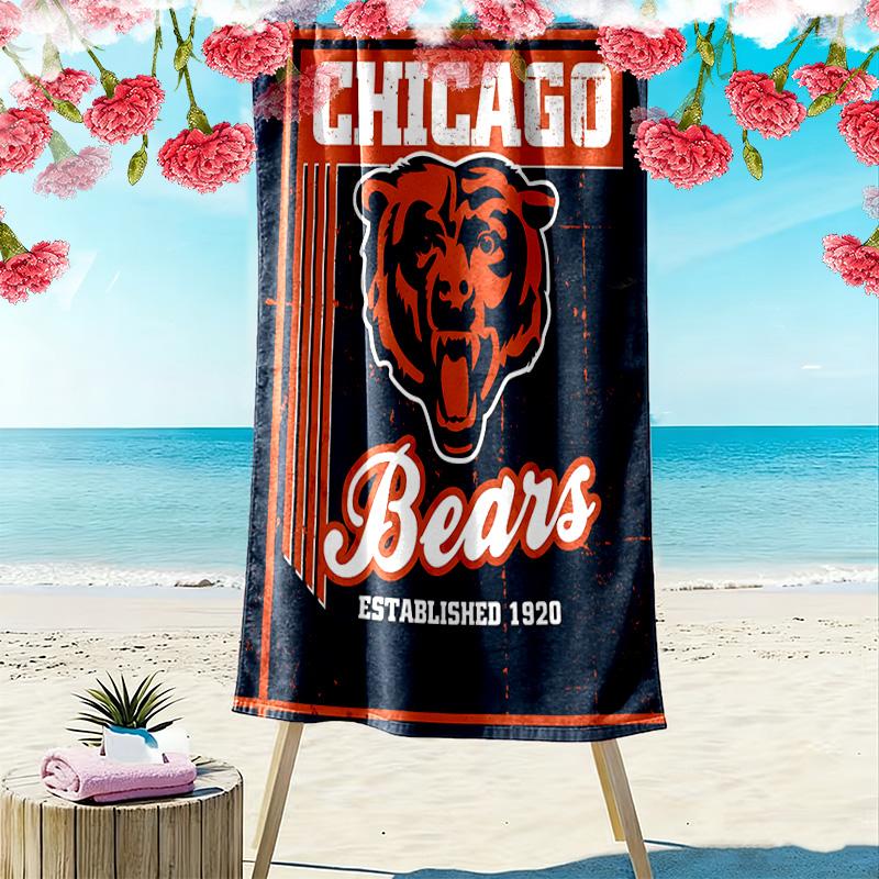 Chicago Bears Print Beach Towel, Large Soft Quick Dry Towel for Beach Camping Swimming