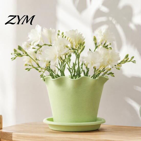 Nursery Pots for Green Plants Wavy Edge Planter with Saucer, Thickened Flower Pot Home Decor Drainage Holes, Modern Plant Indoor Outdoor Balcony