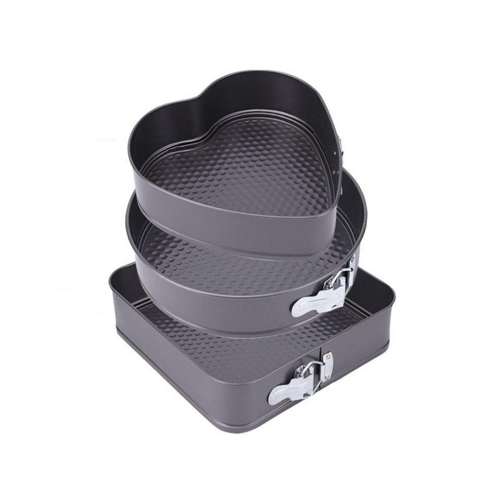 3pcs Carbon Steel Cake Embryo Mold Set Heart Round Square Live Bottom Baking Pan Tool  Home Kitchen