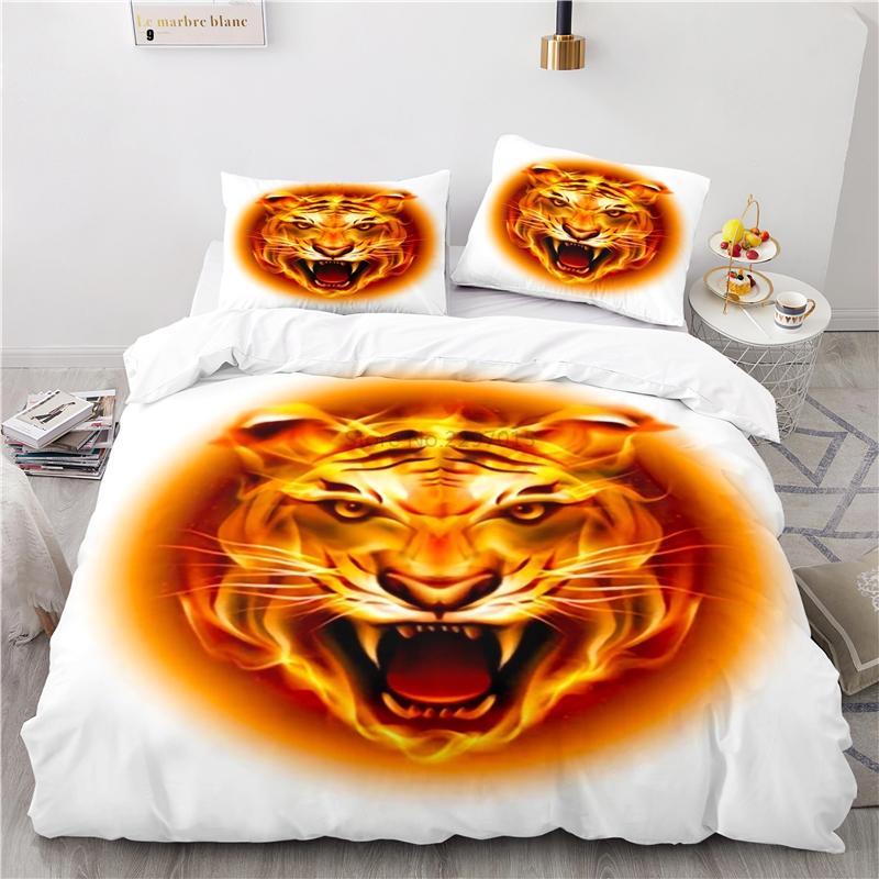 3d Flame Tiger Art Pattern Bedding Set Print Duvet Cover Set with Pillowcase Home Textile Adult Kids Twin Full Queen King Size