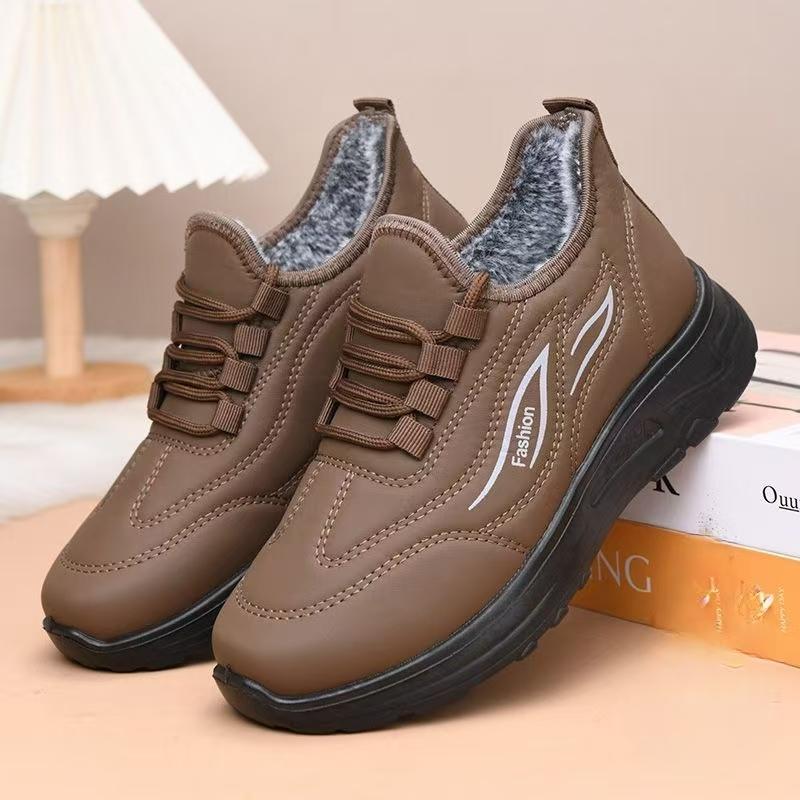 Women Winter New Low Top Lace Up Cotton Shoes Round Toe Waterproof Non Slip Soft Sole Plush Keep Warm Casual Sports Shoes