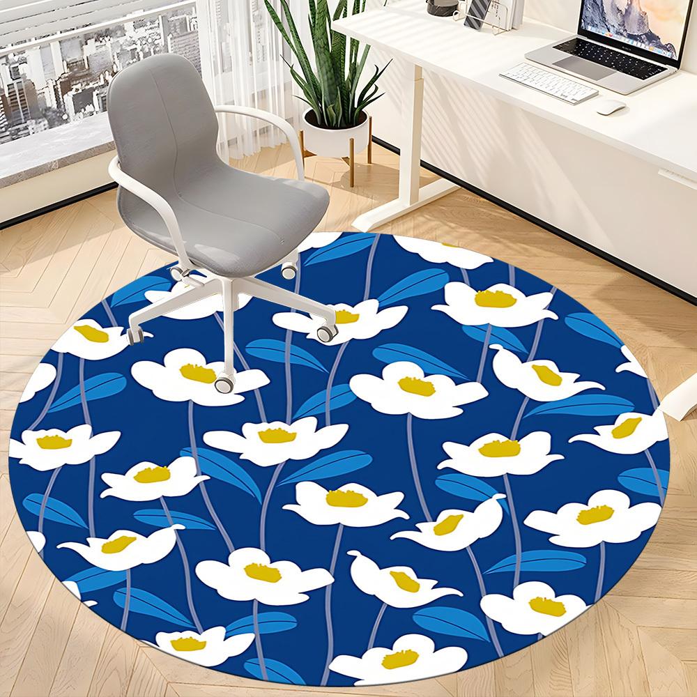 1PC Floral Pattern Office Round Area Rug, Mat Suitable For Office, Under Office Chairs Bedroom Living Room Home Decor, Room Deco