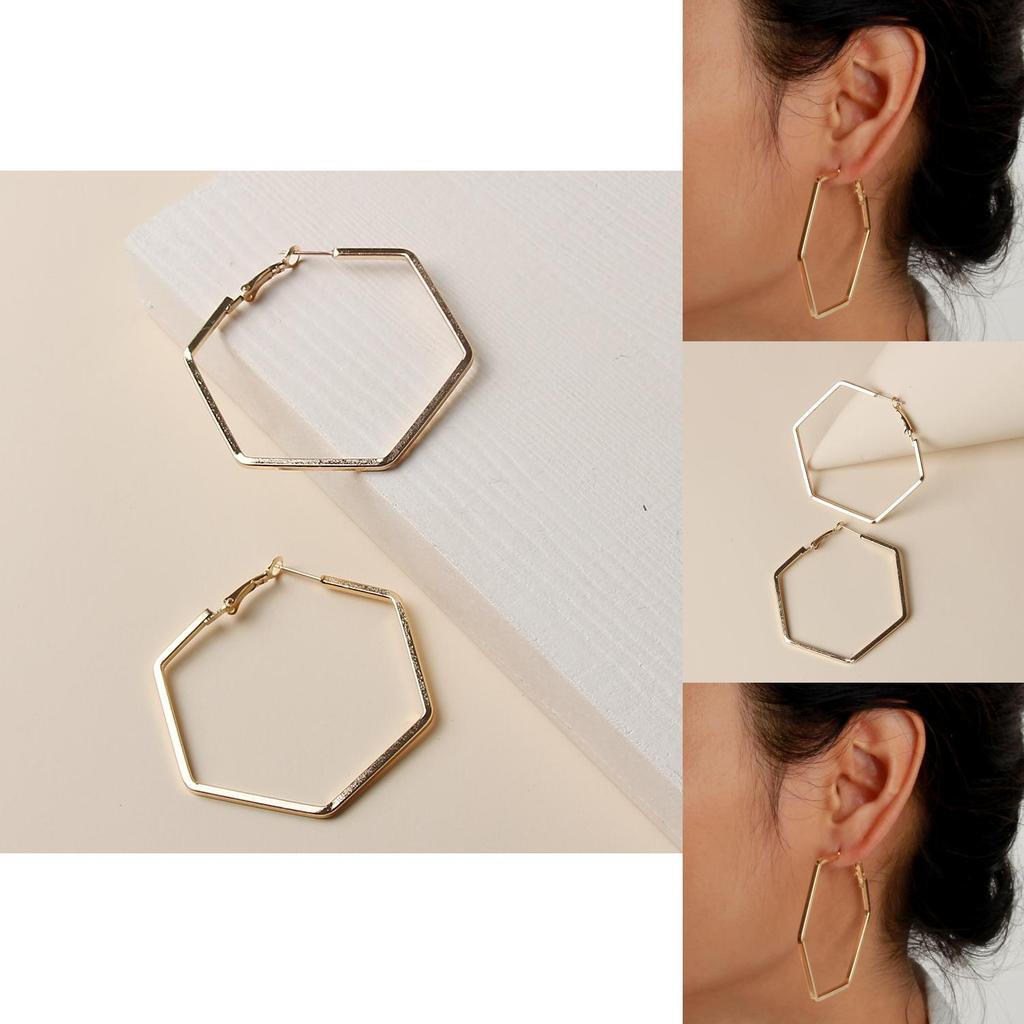 Contemporary Hexagon Geometric Ear Rings With Electroplated Gold For Stylish Office Wear