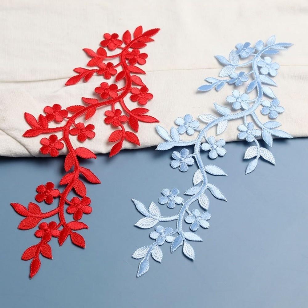 DIY 10.5*26cm Cloth Patches Embroidery Long Decorative Flowers Iron on Patch Adhesive Backing Vine Leaves Cheongsam Bag Patch