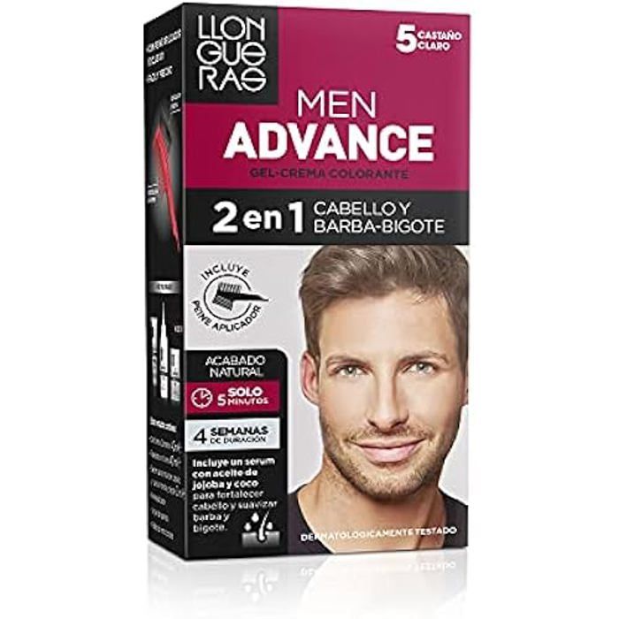 Teinture pour cheveux - LLONGUERAS - Men Advance 5 - Castaño Claro - Facile à utiliser - Longue durée de vie