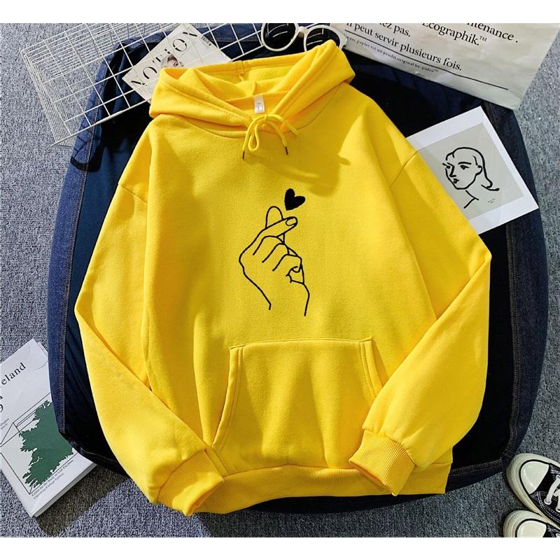 

Love Heart Print Hoodie Casual Fleece Lined Pullover Sweatshirt XXXL жовтий