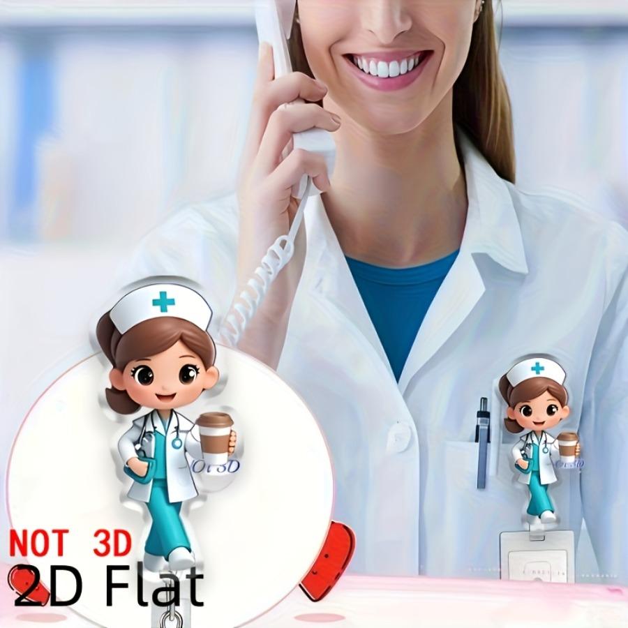 2D 1pc 2D Flat Cute Nurse Coffee Theme Expansion - Badge Scroll Holder, Suitable for Cute Medical ID Badges for Nurses, Doctors