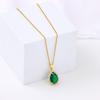 New in Vintage Light Luxury Green Water Drop Zircon Crystal Pendant Necklace for Women Elegant Female Stainless Steel Neck Chain