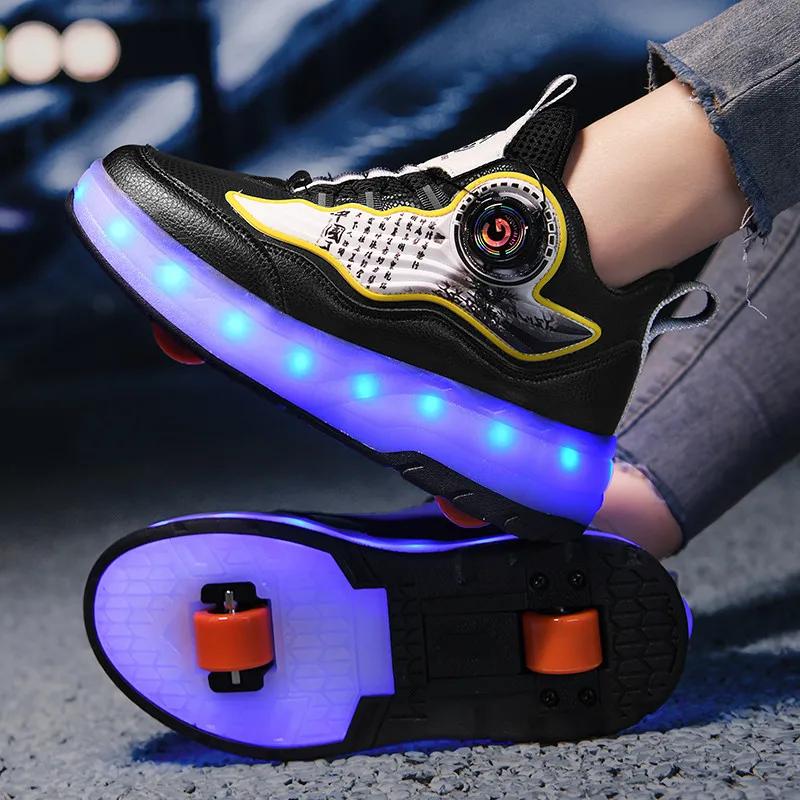 Parkour Nou cu Pantofi cu Role LED Fashion Bărbați Adidași Retractabili cu 2 Roți cu Roți Patine cu Role Unisex Pantofi Casual