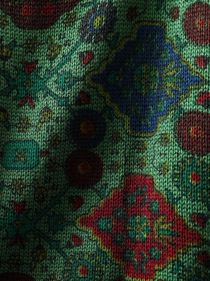 2025 Retro Ethnic Print Plus Size Women's Cotton Knit Sweater for Fall/Winter