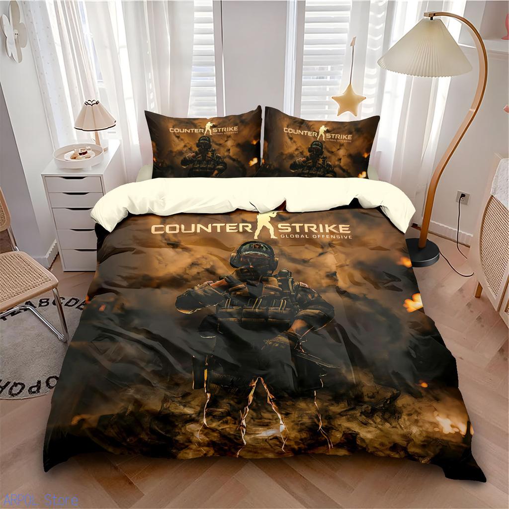 Cs Go Game Gamer Bedding Set Counter Strike Comforter Duvet Cover Bed Set Quilt Cover Pillowcase King Queen Size Bedding Set Kid