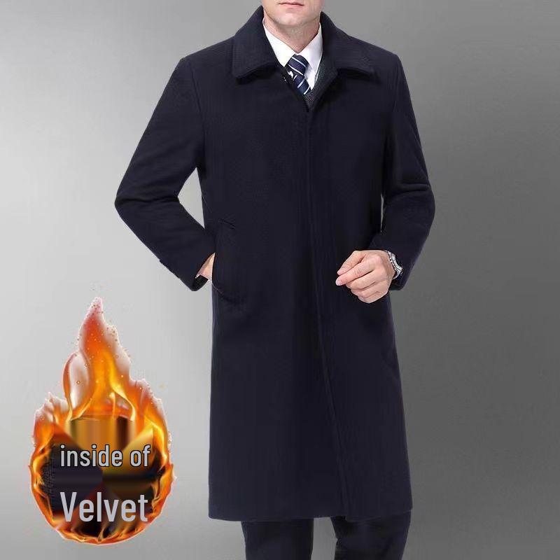 

Men s Mid-Length Woolen Winter Coat with Velvet Lining - Thick and Warm for Security Guards XXXL [Reference Weight 160-180 lbs]
