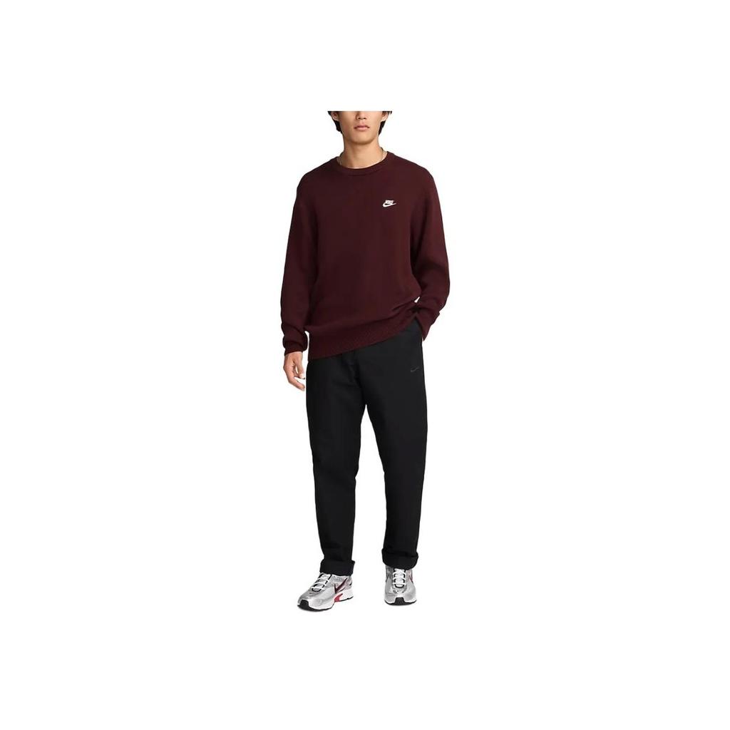Nike Club Fashion Comfortable Crewneck Sweater Men Sweater Burgundy FQ2913-652
