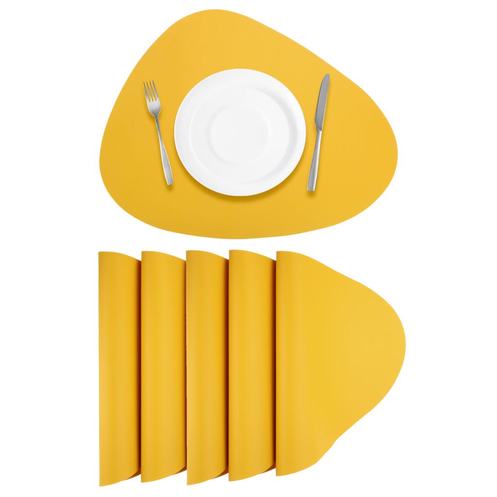 6pcs Oil-Proof Waterproof Dual-Sided Place Mats Irregular Shape PU Leather Placemats for Coffee Shops Kitchen Bistro Tables Bars