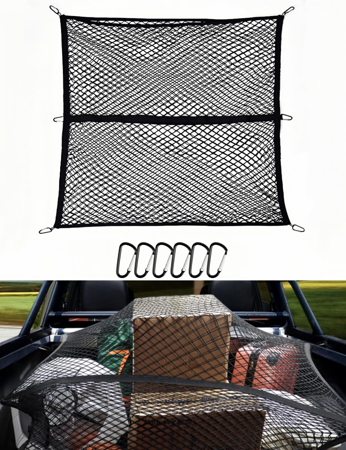 

LIUSHUYAN Грузовой 120x120см Легкий Туринговый на Крышу 6 Алюминиевый сплав Предотвращает провисание и выпадение груза Высокоэластичная сетка, Двухслойный, (Максимум чёрный