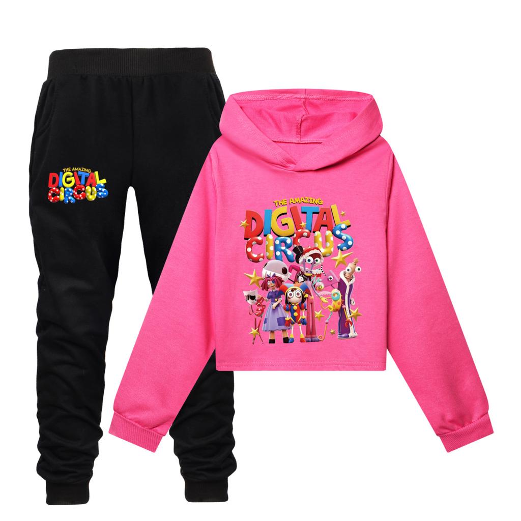 Het Geweldige Digitale Circus Meisjes Cropped Hoodie Broek Twee Delig Pak Casual Mode Pomni Opdruk Kinder Outfit