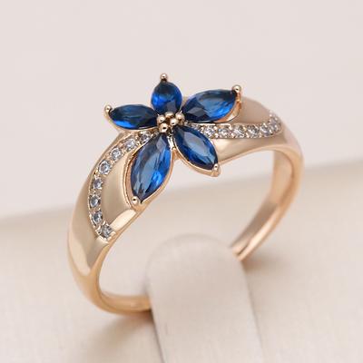 Neuer Blauer Natürlicher Zirkon Ring Für Damen Roségold Blumenringe Vintage Ethnisch Braut Hochzeitsschmuck Party Accessoires