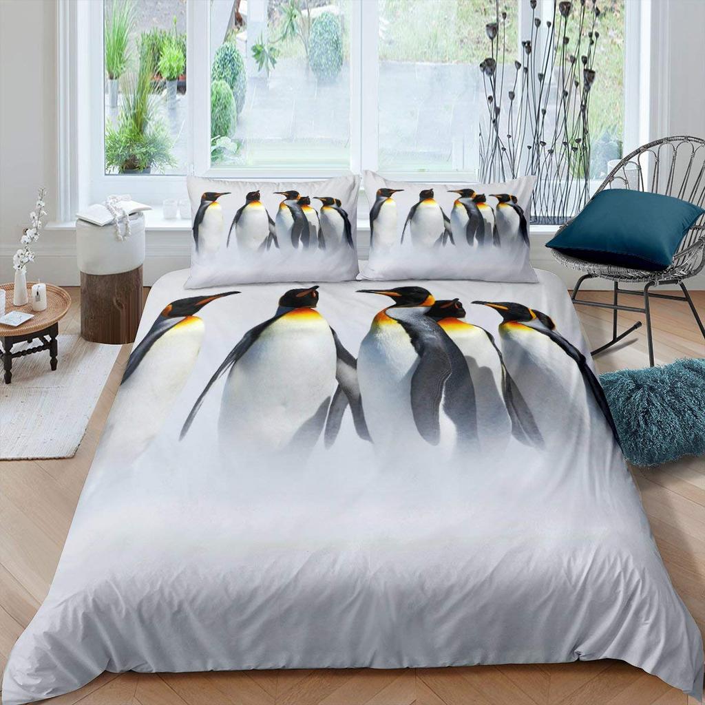 Penguin Duvet Cover Set Antarctic Animals Bedding Set For Kids Boys Girls Cartoon Style King Size Winter Theme Comforter Cover