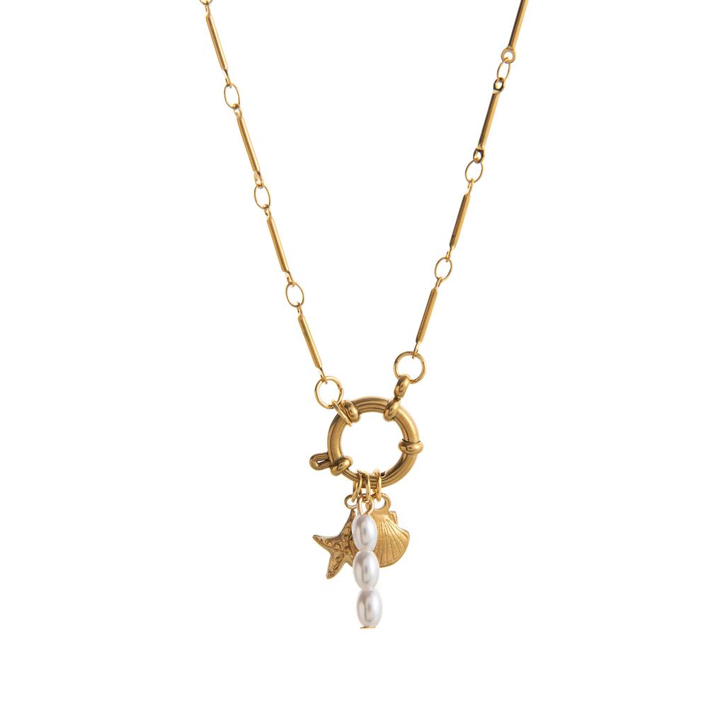 Retro Fish Boots Flower Loop Necklace with Multiple Pendants DIY Boots Love Pearl Plated 18K Gold Color Preserving