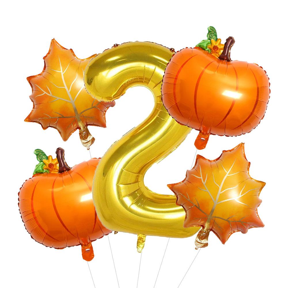 5pcs Autumn Pumpkin Maple Leaves Balloons Set 32inch Gold Number 0-9 Balloon Birthday Decorations Fall Festive Party Supplies