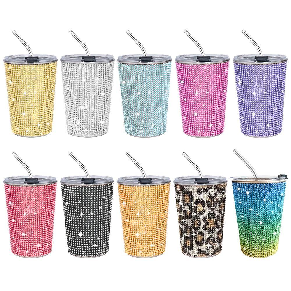 Bling Glitter Coffee Mug Sparkling Stainless Steel Water Bottle Rhinestone Water Cup  Office