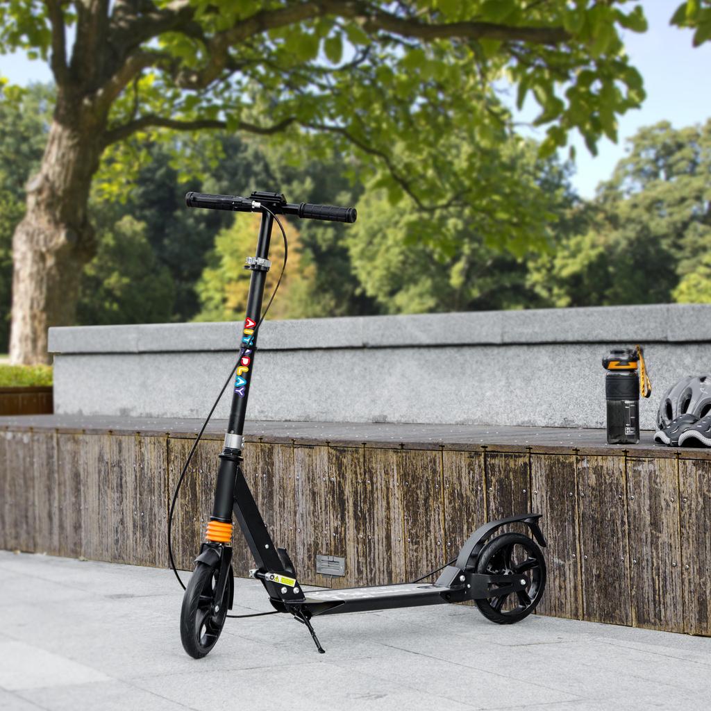Kids Scooter with Four-Level Adjustable Handlebar, Dual Brake System, 200mm Wheels, ABEC-7 Bearings, Black