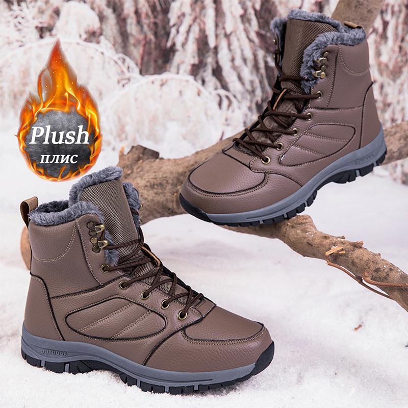 Men Winter Snow Boots For Waterproof Leather Sneakers Super Warm Men's Boots Outdoor Male Hiking Boots Work Shoes Big Size 39-48