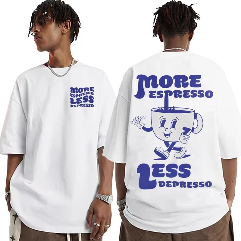 Funny More Espresso Less Depresso T-shirt Cute Espresso Aesthetic Retro Coffee Men Women Cotton Tees Summer Casual Sports Tops