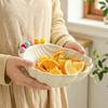 Ceramics Fruit Plate with Fork Large Capacity Avocado Fruit Bowl Salad Plate with Fruit Fork Reusable Fruit Serving Plate