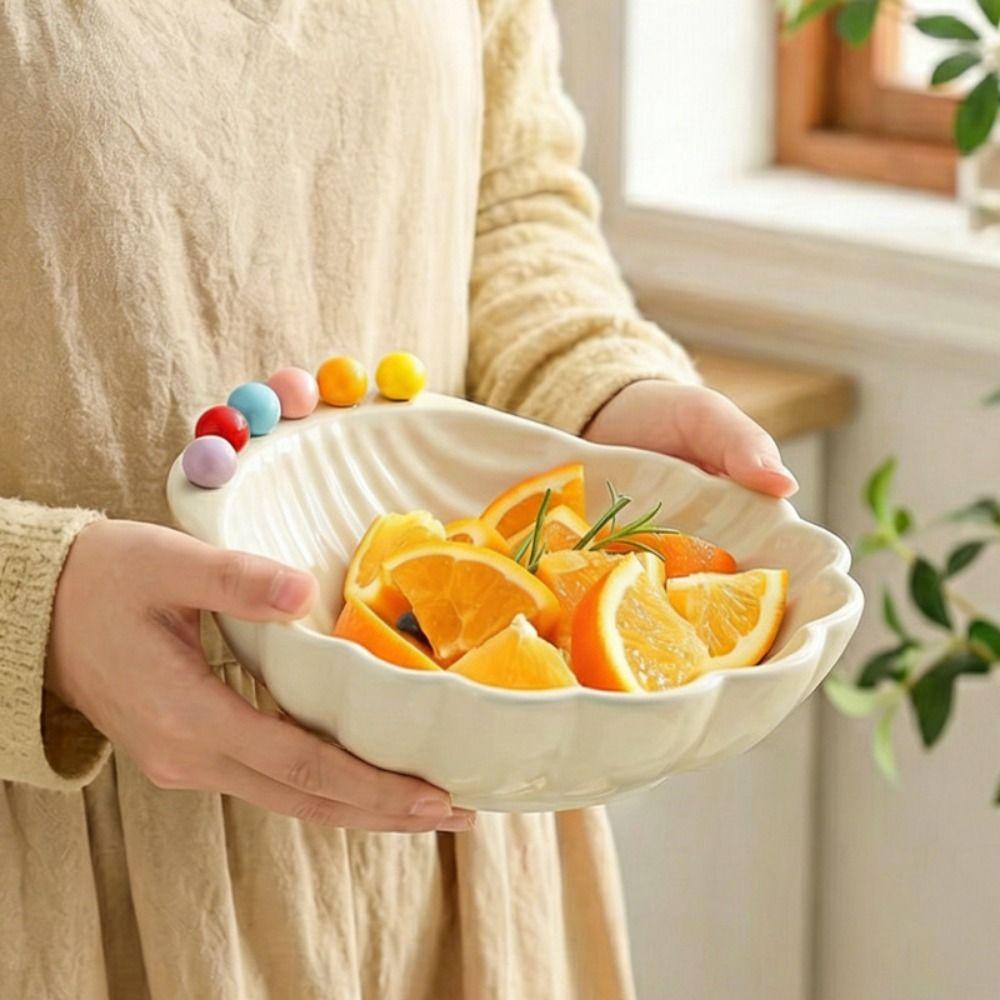 Ceramics Fruit Plate with Fork Large Capacity Avocado Fruit Bowl Salad Plate with Fruit Fork Reusable Fruit Serving Plate