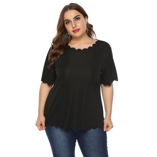 Kurzärmliges Oberteil in Übergröße für Damen, lockeres T-Shirt mit Rundhalsausschnitt, lässige Sommerbluse mit gewelltem Saum für den Urlaub zu Hause