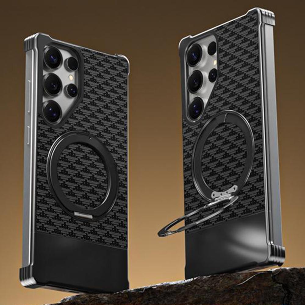 For Samsung Galaxy S25 Ultra Magnetic Case Borderless Textured PU+Metal Kickstand Phone Cover