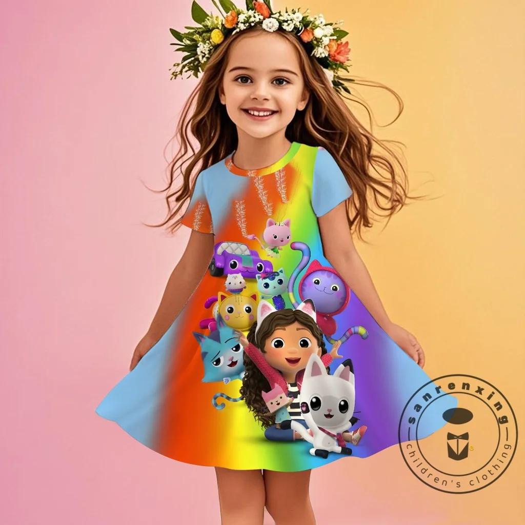 3D Printed Fashion Cartoon Pattern Cute Short Sleeved Dress Cosplay Youth Girl Clothes Gabby's Dollhouse Sea Clothes Sweet