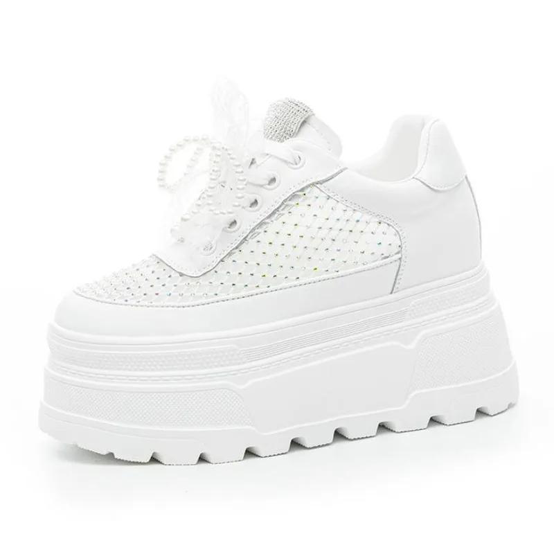 Fashion 10CM Air Mesh Microfiber Leather Breathable Slipper Flats Hollow Round Toe Platform Wedge High Brand Women Sandals Bling Shoes