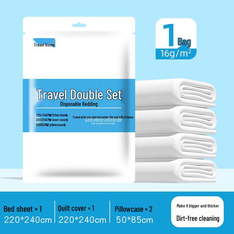 Disposable 4-Piece Bedding Set: Fitted Sheet, Duvet Cover, Pillowcases - Thick, Oversized, Hotel-Grade, Portable, Dirt-Proof.