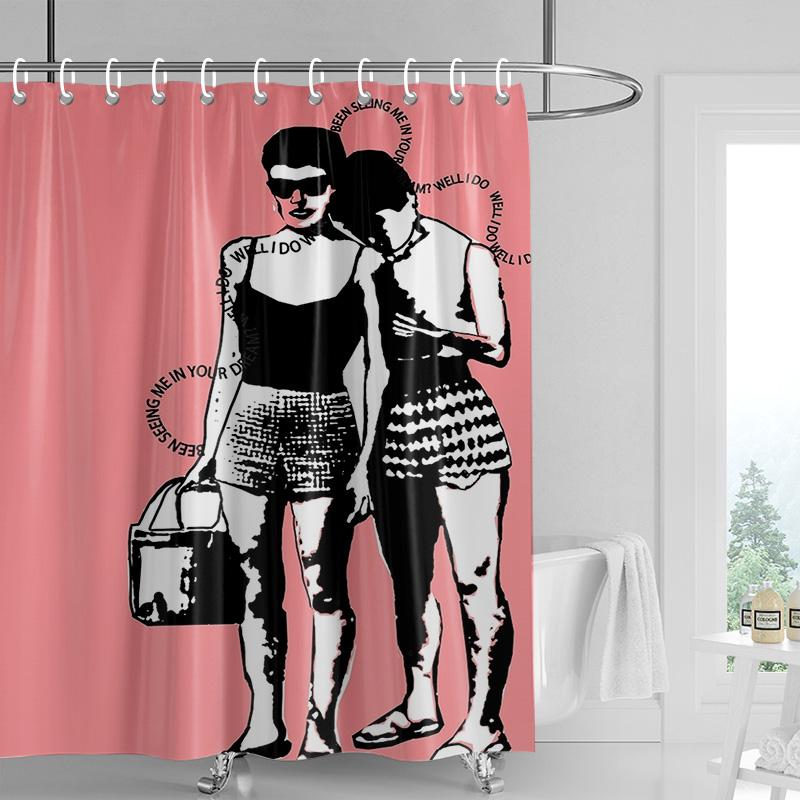 Abstract Femme Shower Curtain - Bold Red Lips & Colorful Brushstrokes, Waterproof with Grommets, Artistic Bathroom Decor
