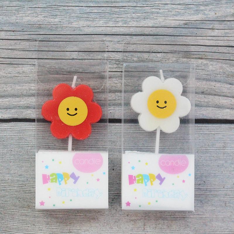 New Single Korean Style Small Fresh Yellow Smiling Face Sunflower Birthday Party PVC Boxed Candle