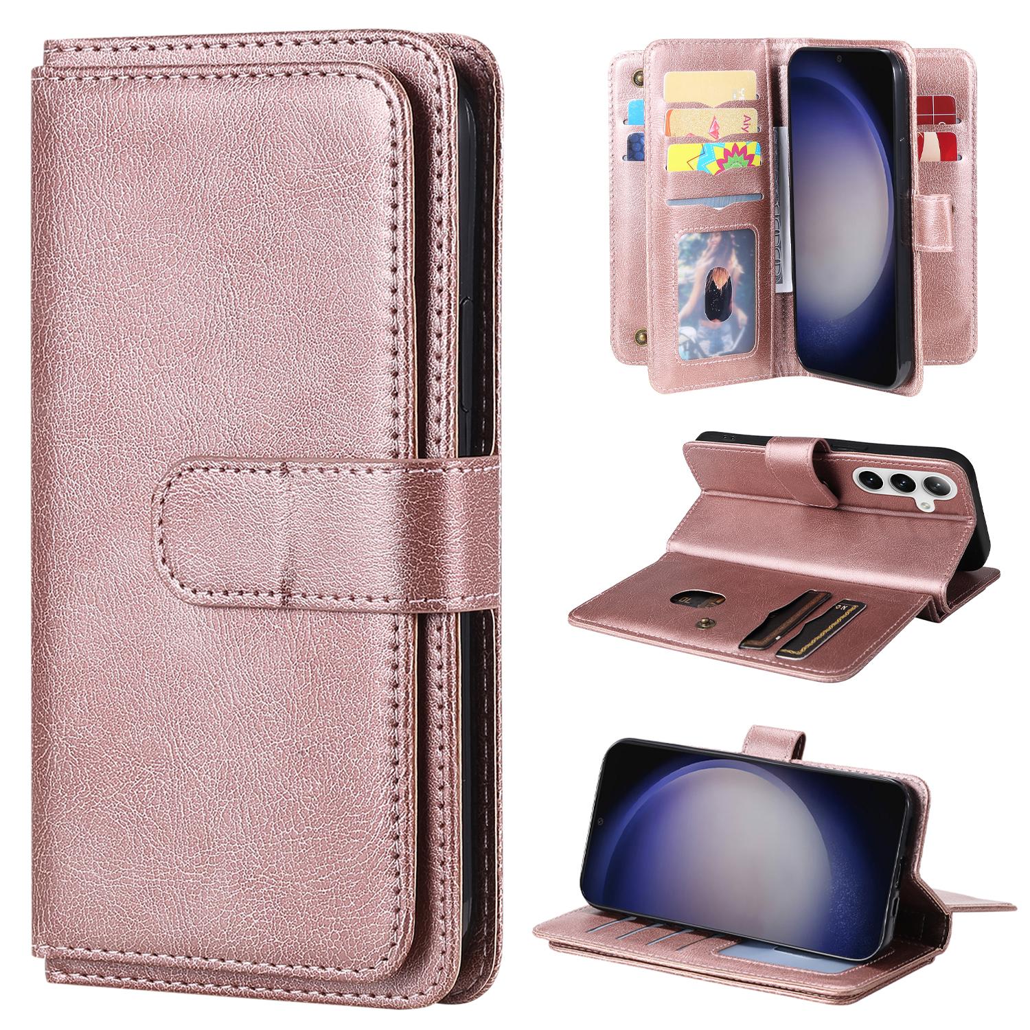 

For Samsung Galaxy S25/S24 Leather Case with 10 Card Holder Phone Cover Stand Rose Gold