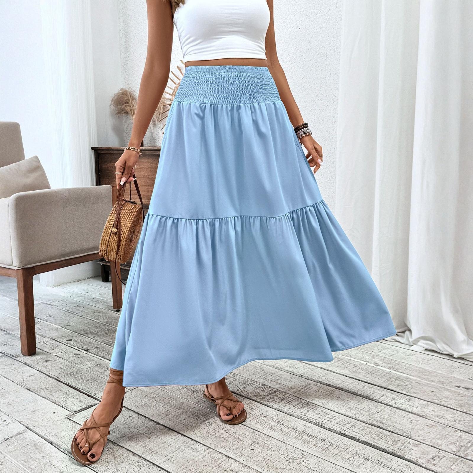 

Женская модная плиссированная юбка с цветочным принтом и эластичным поясом, свободная юбка-трапеция с карманом XL