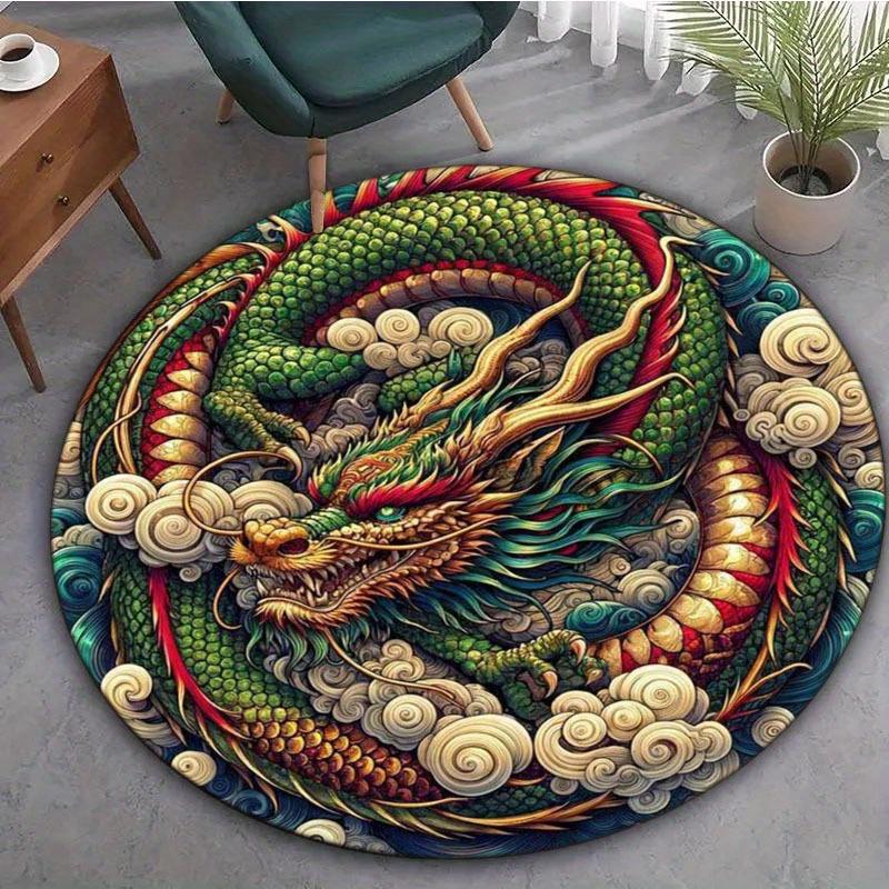 

Mystical Dragon Round Area Rug, Polyester Decorative Mat for Office Living Room Bedroom Yoga Balcony Travel, Washable Carpet Diameter 60cm