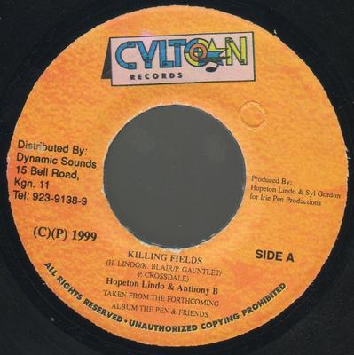 7inch Record HOPETON LINDO  ANTHONY B  Killing Fields NONE Cylton Records 1999 Jamaica Reggae Ska  Dub Used