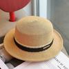 Fashionable color-blocked braided webbing flat straw hat, spring/summer elegance, British style seaside sun-protection hat for women
