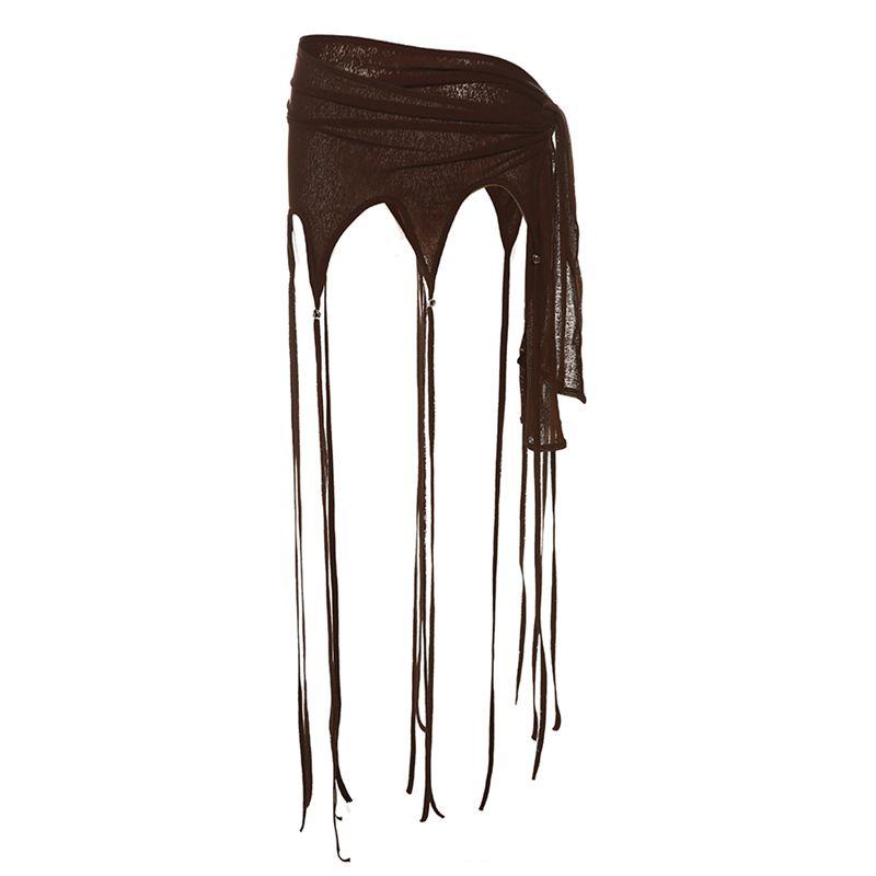 

# Sisjuly# Korean style Hiphop Beaded Decorative Ribbon Irregular Skirt Women Side Strap Design Waist Seal Tide Coffee A